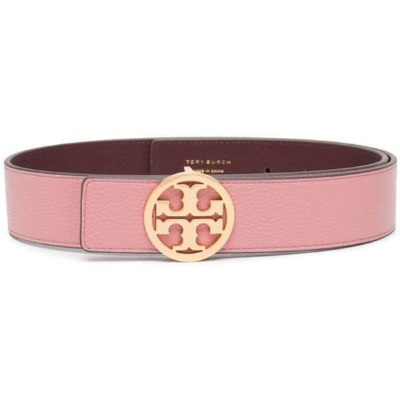 Tory Burch Reversible Logo WIDE Belt Burgundy Port Pink Magnolia - Picture 7 of 9